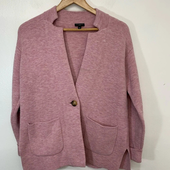 Talbots Cardigan Sweater Medium Petite Pink Lambswool Nylon Long Sleeve‎ Warm - Picture 1 of 14